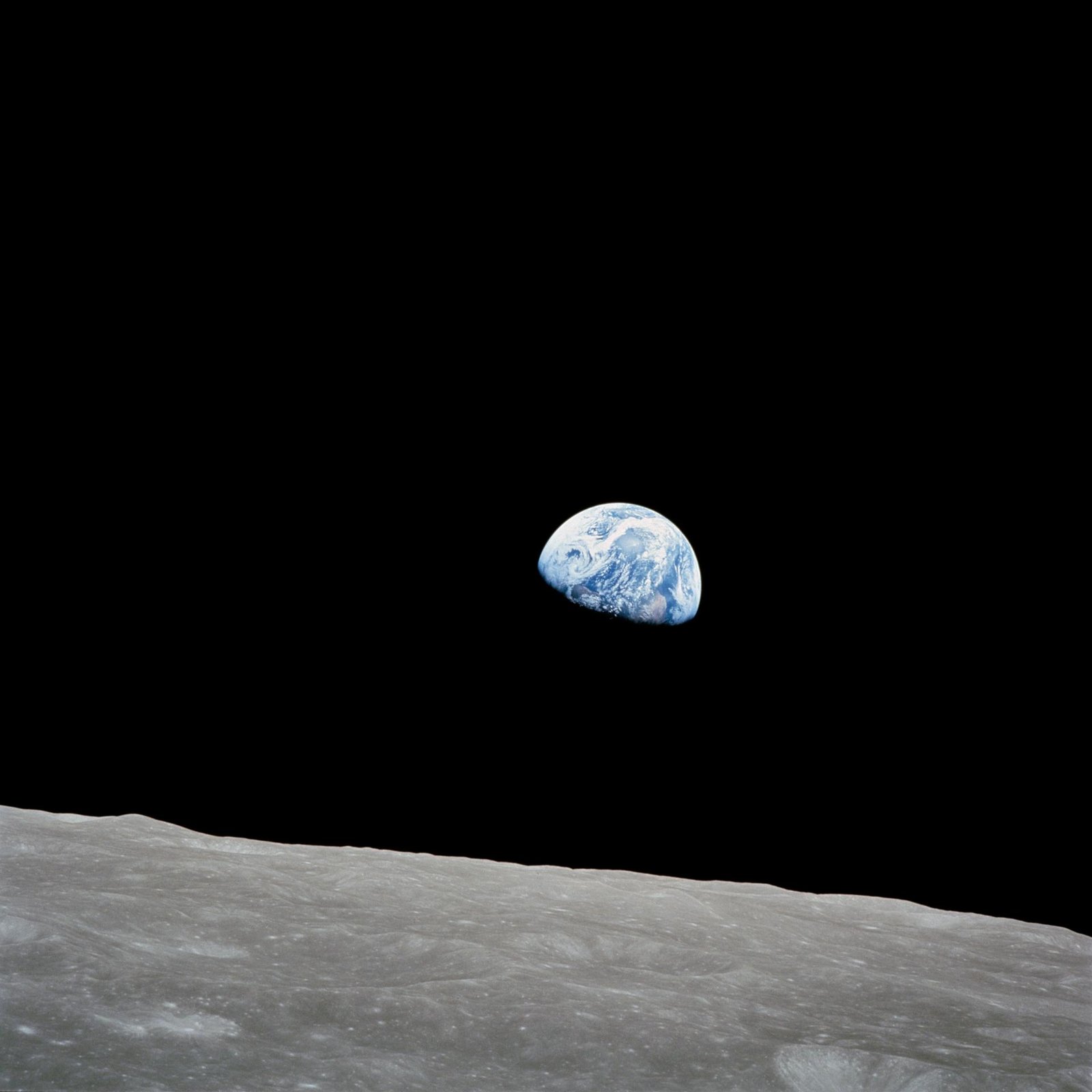 Earth rising above the Moon, photographed during the Apollo era
